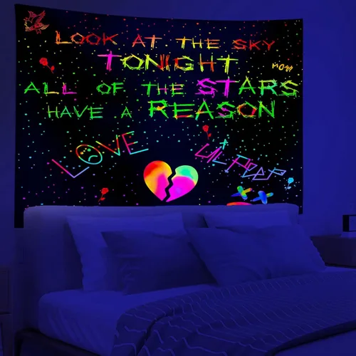 Vista 10 de PSYHILAR Tapiz de luz negra de Lil Peep para dormitorio, póster de luz negra de Hellboy, bandera UV de música de rapero (101.6 x 76.2 centímetros)