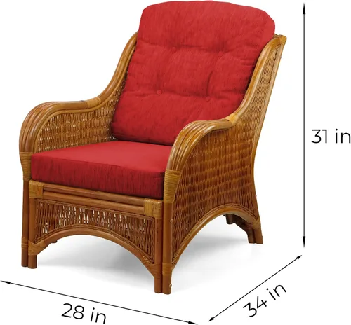 Vista 3 de Jam Lounge Living Accent - Sillón de mimbre de ratán natural, diseño hecho a mano con cojín marrón claro, colonial