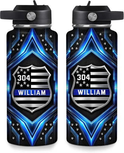 Vista 14 de Hyturtle Botella de Agua Personalizada de Policía - Botella de Acero Inoxidable Aislada con Tapa a Prueba de Fugas 18 oz, 32 oz - Regalo de Bandera