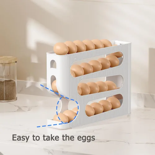 Vista 6 de Portahuevos para refrigerador, dispensador de huevos enrollable automático para refrigerador, encimera, cocina - Ahorrador de espacio