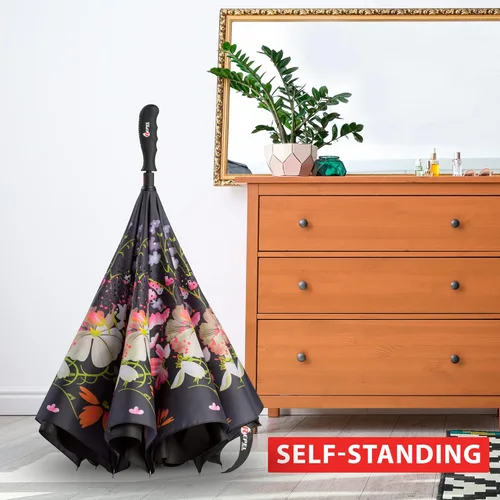 Vista 4 de Repel Umbrella Reverse Umbrella - Upside Down Inverted Reversible Wind Resistant Design - Teflon Canopy - Windproof Umbrella with Fiberglass Ribs