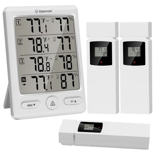 Vista 34 de Geevon Termómetro inalámbrico para interiores y exteriores con 3 sensores remotos, (negro)
