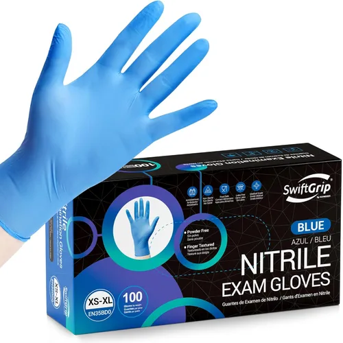 Vista 9 de SwiftGrip Guantes desechables de nitrilo para examen, azules, guantes de nitrilo desechables sin látex, guantes médicos, guantes de limpieza