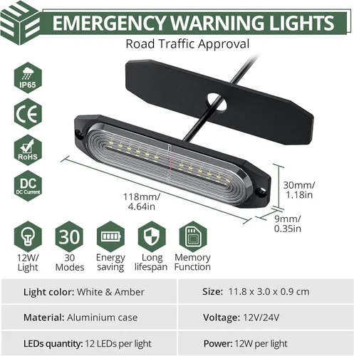 Vista 2 de Kit de luces LED EYPINS de montaje en superficie, luz estroboscópica para coche y camión de color blanco y ámbar, 8 piezas de luces estroboscópicas