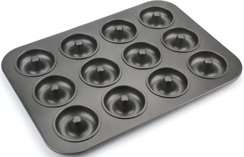 Vista 2 de Lawei Paquete de 2 moldes antiadherentes para donas de 12 cavidades, de acero al carbono, para muffins, pasteles, postres, mini moldes de bagel