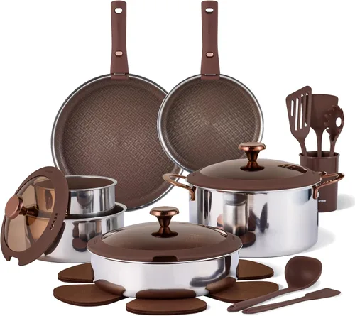 Vista 8 de CAROTE Sartén de acero inoxidable de 4 cuartos con tapa de pie, olla de acero inoxidable antiadherente con mango desmontable, cacerola de cocina