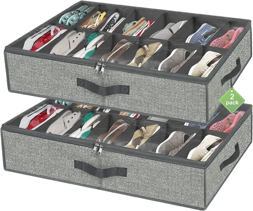 homyfort 28 pares de organizadores de zapatos debajo de la cama, cajas de almacenamiento de zapatos debajo de la cama, organizador de zapateras Gris