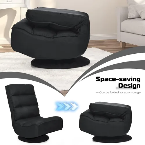 Vista 33 de COSTWAY Silla plegable de suelo, silla de videojuegos ajustable de 5 posiciones con giro de 360 grados, funda desmontable, respaldo acolchado