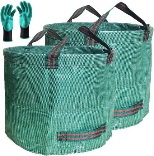 Paquete de 2 bolsas profesionales de jardín de 137 galones, grandes (D34, H34 pulgadas) con guantes de jardinería, bolsa de hojas grandes, residuos