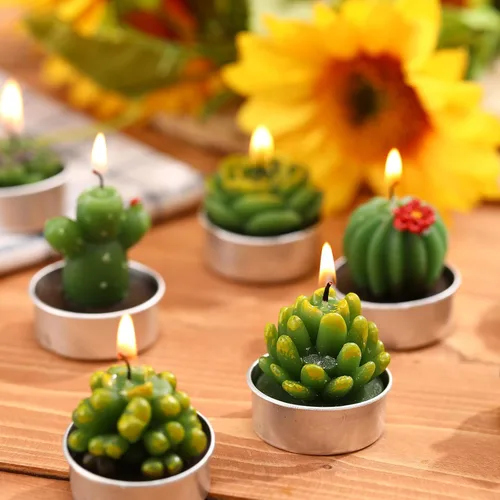 Vista 5 de 12 Piezas Velas de Suculentas Novedosas Hechas a Mano Velas de Té de Cactus Delicadas y con Estilo Velas de Plantas Mini Velas de Cactus