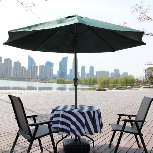Vista 3 de Stripe Outdoor Tablecloth Water Resistant Polyester Fabric Table Cover with Zipper Umbrella Hole for Garden Patio Tabletop 60Inch Round,Black