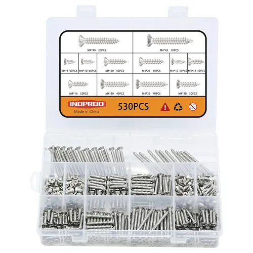 Vista 15 de Juego surtido de 450 tornillos de madera negros M3 M4 M5, tornillos autorroscantes de acero al carbono de alta dureza, kit de tornillos de cabeza