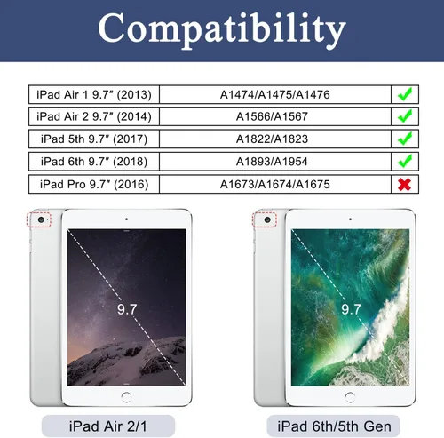 Vista 2 de Funda para iPad de 6 generación, iPad de 5 generación, iPad de 9.7 pulgadas (20182017), iPad Air 2 y iPad Air 1, funda protectora delgada