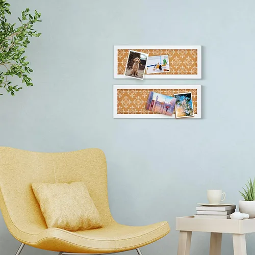 Vista 4 de Tablón de corcho decorativo largo para paredes, tablero de anuncios con estampado floral, tablero de visión con marco blanco para oficina, escuela