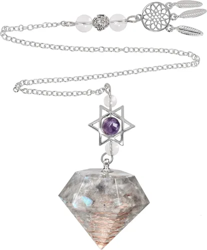 Vista 9 de Rockcloud Péndulo de piedra para meditación de división de radiestesia, reiki, curación, equilibrio de energía con atrapasueños, lapislázuli