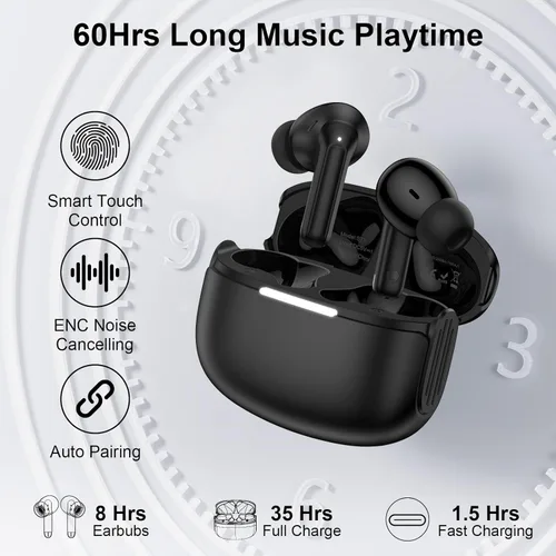 Vista 2 de Auriculares inalámbricos Samsung Bluetooth para Galaxy S26 S25 Ultra S24 S23 FE S22 S21 Plus A17 A16 A15 60H Playtime Bluetooth 5.3 Cancelación