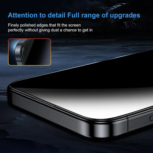 Vista 4 de OneFish Protector de pantalla de privacidad para iPhone 15 Pro, vidrio templado antiespía de 4 vías de 360°, dureza 9H, bordes curvados 3D