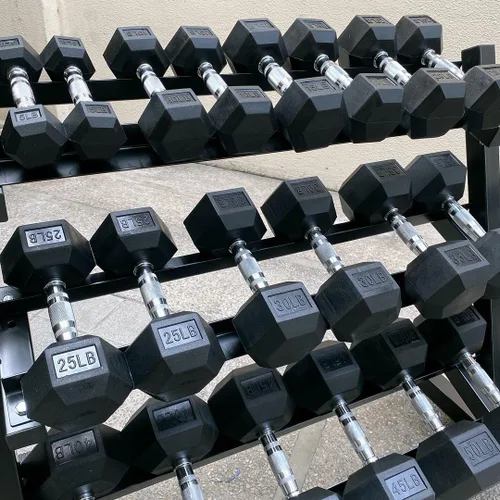 Vista 2 de 350/450/550 lbs Hex Weight Dumbbells Sets with Rack Rubber Encased Dumbbell Free Weights Set for Home Gym Weight Rack with Dumbbells Set