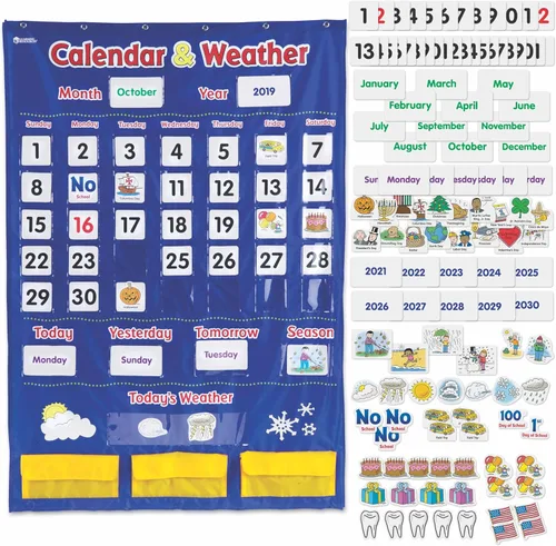 Recursos de Aprendizaje Calendario y Tabla de Bolsillo del Clima - Suministros Esenciales para el Aula, Suministros para Profesores, Regreso a la