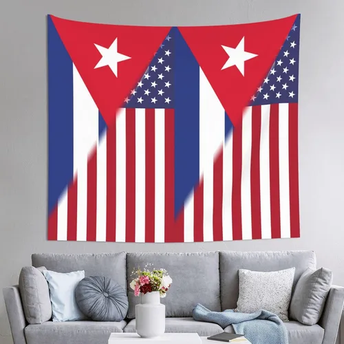 CUTEDWARF Tapiz de bandera estadounidense y bandera de Cuba, para colgar en la pared, para interiores, para colgar en la pared, pósteres para