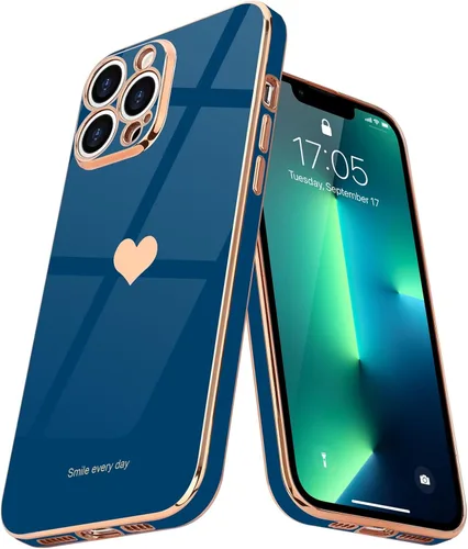 Vista 19 de Teageo Funda para iPhone 13 Pro para mujeres y niñas, diseño de corazón de amor, cubierta trasera suave, protección completa de la cámara, Negro