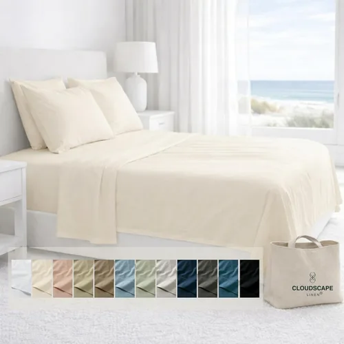 Vista 47 de Cloud Scape Linen - Juego de sábanas de algodón egipcio de doble capa, tamaño individual, tejido de satén de fibra larga, juego de 3 piezas, ropa