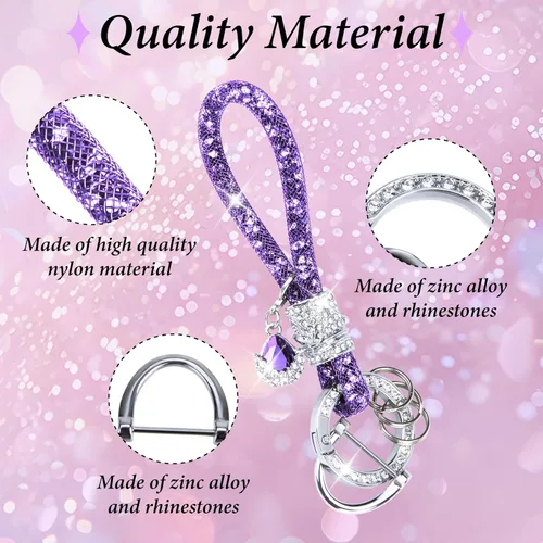 Vista 3 de Crystal Bling Car Keychain, Car Key Chain Glitter Key Ring, Rhinestone Keychain Ring Strap