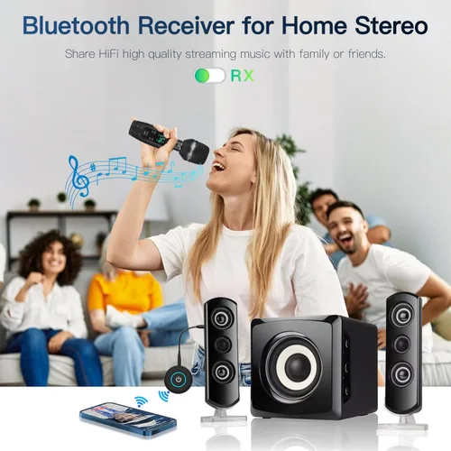 Vista 7 de BANIGIPA Receptor transmisor Bluetooth 5.3, receptor transmisor inalámbrico 2 en 1 para TV/avión/estéreo casero/altavoces/auriculares/coche