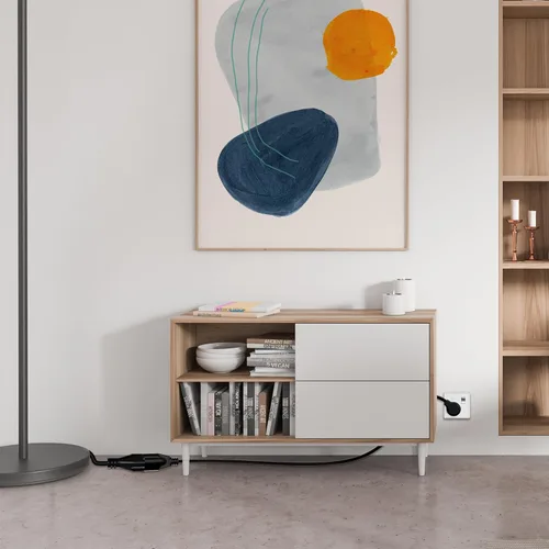 Vista 6 de Elecan Cable de extensión de enchufe plano de 12 pies con diseño de enchufe delgado que ahorra espacio, cable plano delgado de bajo perfil, cable