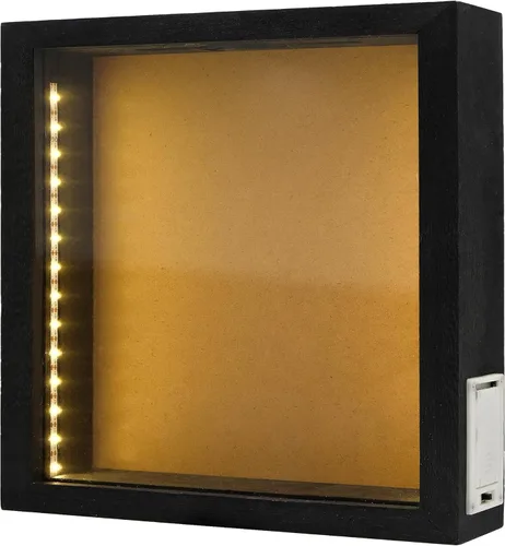 Vista 11 de Caja de sombra de madera rústica negra de 8"X11" con luces, vitrina iluminada con LED para corchos de vino, boletos y exhibiciones creativas
