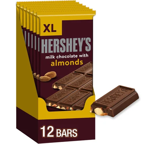 HERSHEY'S Chocolate con leche con almendras XL, barras de caramelo, 4.25 onzas (12 unidades, 16 piezas)