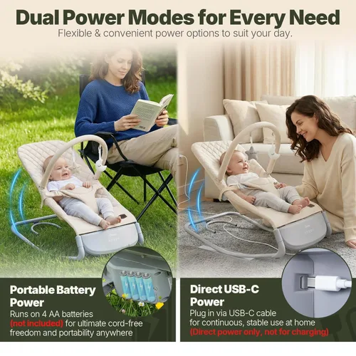 Vista 5 de Orzbow Mecedora y mecedora eléctrica para bebés con innovador movimiento mecedor automático, adaptable de 3 velocidades, detección inteligente