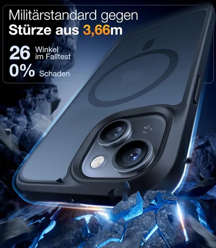Vista 4 de TORRAS Funda magnética a prueba de golpes para iPhone 15 y iPhone 14, protección contra caídas de grado militar de 12 pies, protectora translúcida