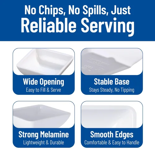Vista 4 de Carlisle FoodService Products Ramekins - Tazón cuadrado para salsa, catering, cocina, restaurante, plástico, 2 onzas, blanco, (paquete de 48)