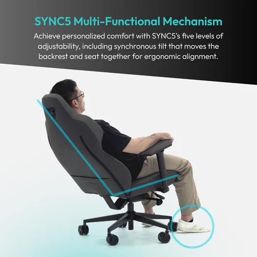Vista 3 de ThunderX3 CORE Smart MESH Silla de juegos Gaming Negra y Gris Oscuro – Silla ergonómica de oficina, soporte lumbar automático, mecanismo Tela