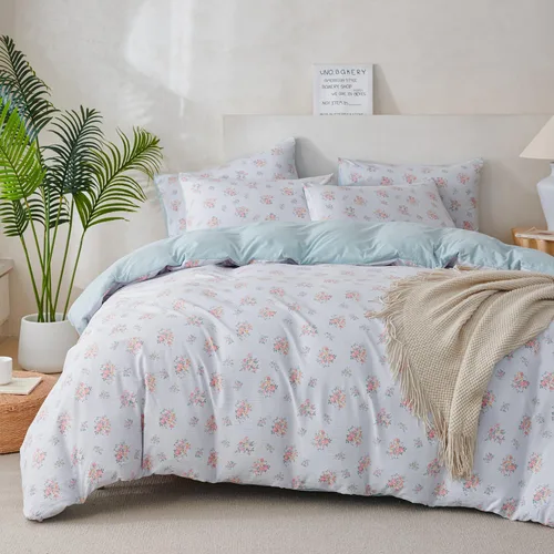 Vista 18 de Jane yre Funda de Edredón Individual Flores Microfibra Cepillada 3 Piezas Juego de Ropa de Cama Floral Individual Estilo Jardín Patrón Floral Azul