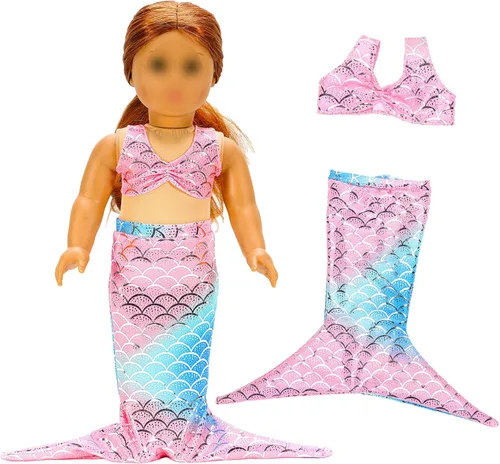 Vista 3 de Barwa Accesorios de ropa de muñeca de 18 pulgadas, 3 conjuntos de trajes de princesa cola de sirena, vestido de traje de baño, bikini, parte