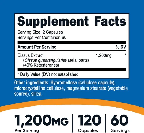 Vista 2 de Nutricost Cissus Quadrangularis (1200 mg) 120 cápsulas - 60 porciones, sin gluten, sin OMG y apto para vegetarianos