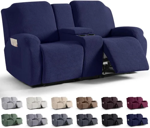 Vista 8 de KinCam Fundas para Sillón Reclinable de Dos Plazas con Funda para Consola Central, Fundas para Sofá Reclinable de 2 Asientos, Funda para Sofá