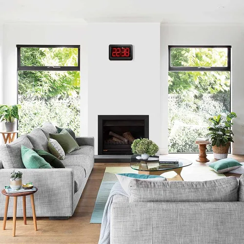 Vista 8 de Reloj de pared digital que funciona con pilas, reloj despertador LED grande de 3 pulgadas, pantalla de bajo brillo, 2 pilas tipo D duran alrededor