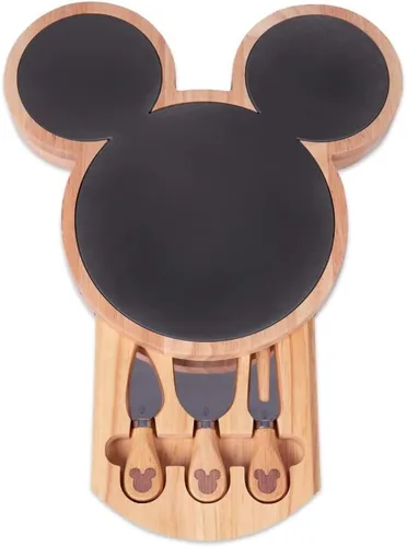 Vista 4 de PICNIC TIME Disney Mickey Mouse - Juego de regalo de tabla de queso, tabla de charcutería de pizarra de parawood con 3 herramientas de queso, tabla