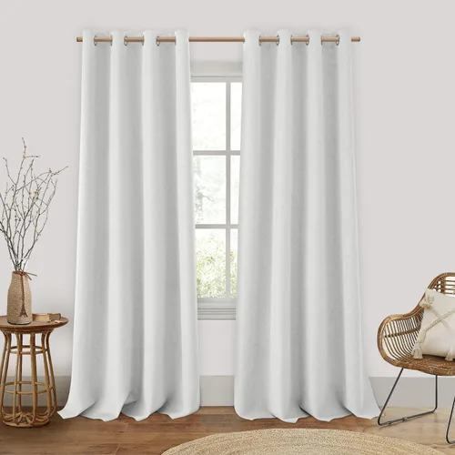 Vista 23 de HOMEIDEAS Cortinas 100% opacas beige de 63 pulgadas de largo, mezcla de lino con textura de oscurecimiento, cortinas con aislamiento térmico