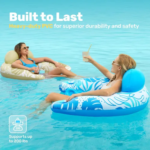 Vista 5 de SLOOSH Inflatable Pool Floats Adult,2 Pack Pool Chairs with Cup Holders,X-Large Blow up Floats Chair,Hammock Noodle Mat for Relaxing Summer Water