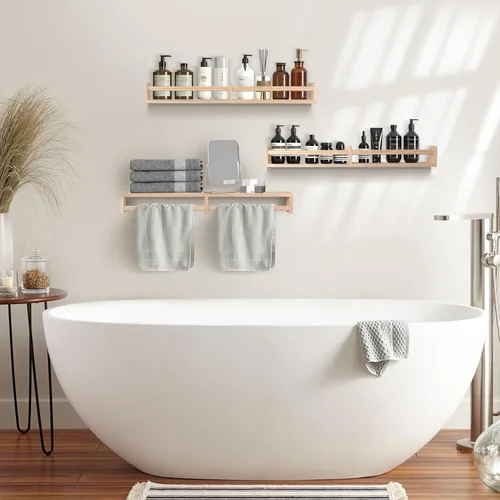 Vista 7 de Juego de 3 estantes de pared para cuarto de bebé, estantes de pared de madera natural para habitación de niños (32 pulgadas, juego de 3)