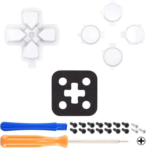 Vista 2 de eXtremeRate Robot de dos tonos blanco y transparente personalizado Dpad botones de acción reemplazo sin letra Impresión Botones faciales D-pad