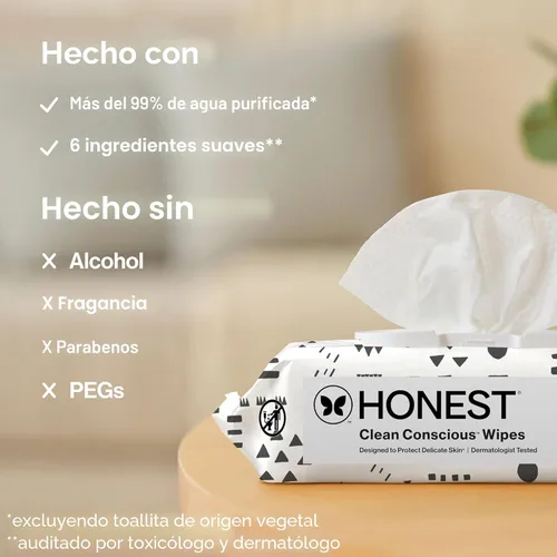 Vista 6 de The Honest Company - Toallitas limpiadoras para bebé con 99% de agua, respetuosas con el medioambiente, compostables, a base de plantas, Pattern Play