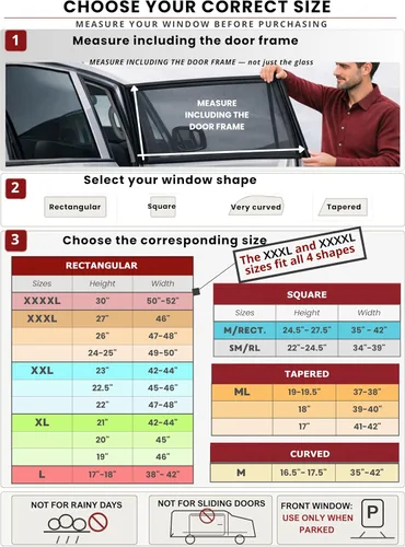 Vista 5 de Qualizzi® - Parasol para ventanas de utilitarios, tamaño XL, 14 tamaños, malla elástica y respirable para acampar, privacidad, insectos, protección