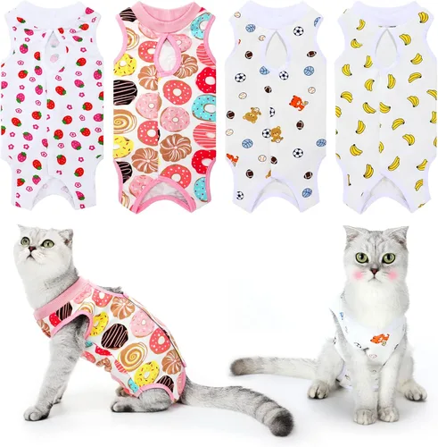 4 piezas de trajes de recuperación para gatos, envolturas corporales, transpirables, ropa de recuperación para gatos, perros pequeños, destete