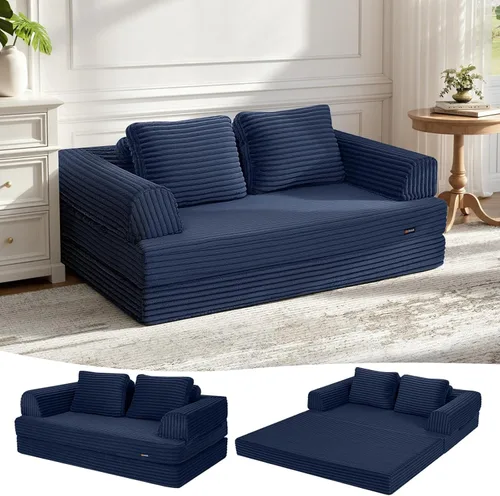 Vista 28 de COMAX Sofá cama futón, sofá cama plegable 4 en 1 con reposabrazos en forma de L, silla plegable convertible, colchón plegable para sala de estar