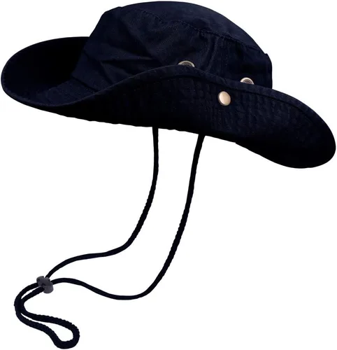 Vista 17 de Sombreros de pescador con cuerda de ala ancha para senderismo, pesca, protección solar UV, safari, unisex